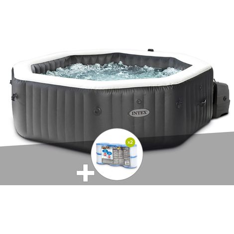 Intex – Spa gonflable octogonal 4 places – 120 diffuseurs à bulles et 4 jets massants – Stérilisateur au sel intégré – Dimensions 201 x 201 x 71 cm