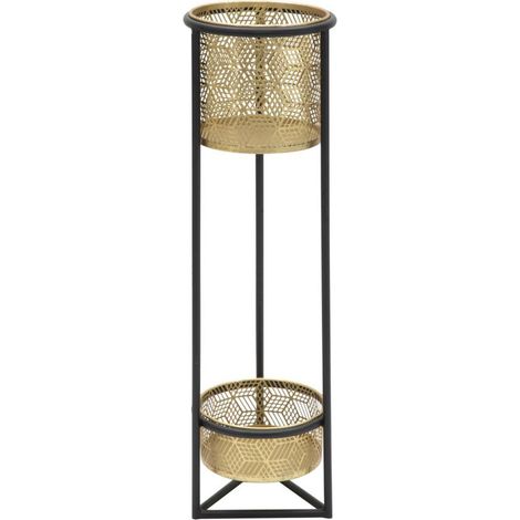 Portavasi doppio in ferro nero e gold – due livelli Ø 23 x H 80 cm