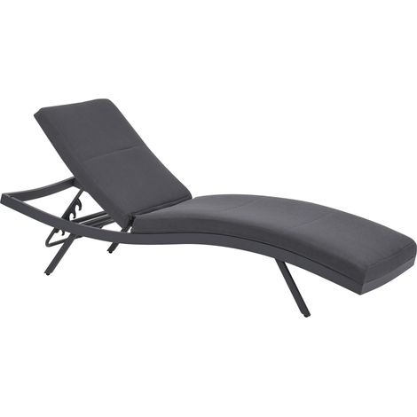 Tumbona reclinable de metal textil trenzado gris grafito acolchado espuma Amelia (1/5)