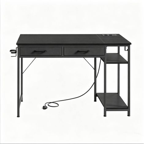 Escritorio moderno negro de 120 x 51 x 75 cm con 2 cajones de tela y estantería lateral (1/5)
