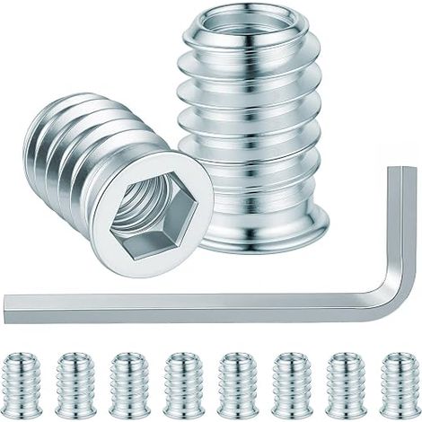50 Pièces Insert Fileté Bois M8, Douille Filetée en Acier au Carbone Zincé, Avec clé à six pans creux, pour Meubles en Bois (1/5)