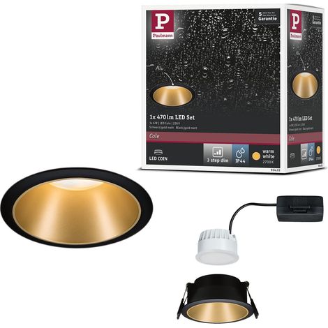 93403 LED spot encastré Cole rond incl. 1x6,5 watts gradable Projecteur encastré Noir, Doré mat Lampe encastrée plastique, Alu zinc Spot pour plafond 2700 K (1/5)