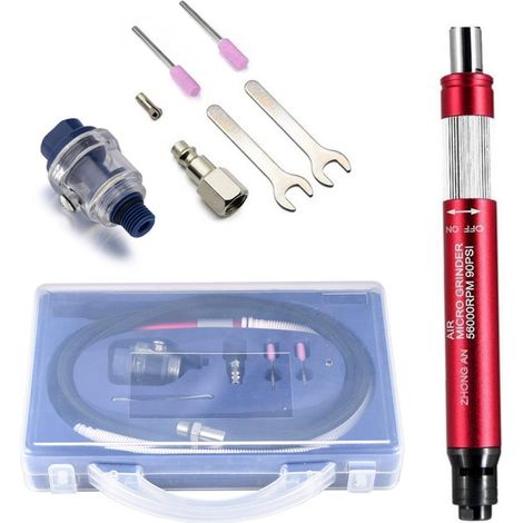 Mini Pneumatic Pencil Grinder with 3mm (1/8"), Multifunctional Air Grinder with Box, Red (1/5)
