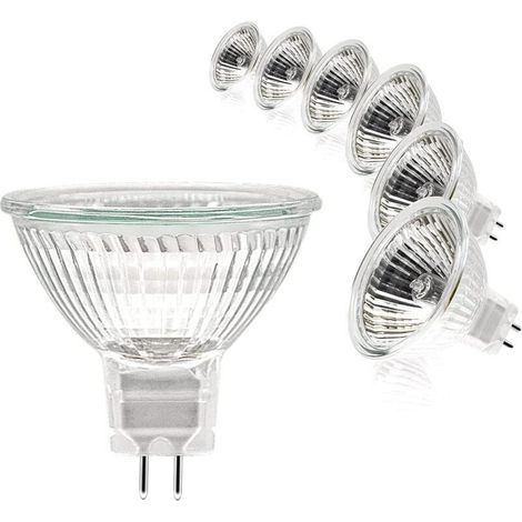 Ampoules Halogènes, Ampoule Spot MR16, Ampoule 12V 20W, Ampoule gu5.3 Ampoule MR16 Dimmable, 2 Broches Ampoules Halogène Blanc Chaud 2700K, Couvercle en Verre pour Plafonnier, Pack de 6, (1/4)