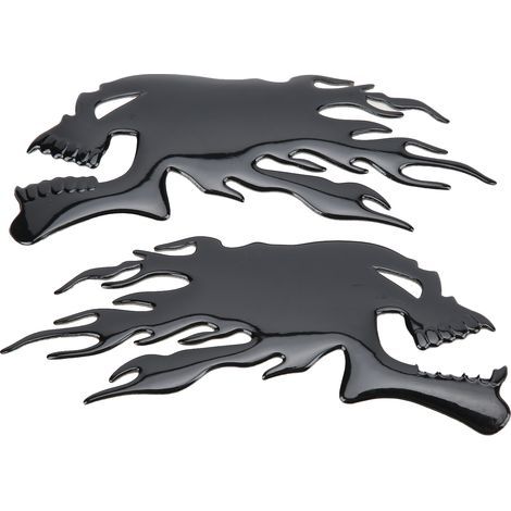 Pegatinas para depósito de combustible de 2 piezas, calcomanías 3D de calaveras en llamas, impermeables, con protección solar, exquisita mano de obra para motocicleta (NEGRO). (1/5)