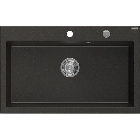 Mexen Elix évier en granit 1 bac 800 x 500 mm, noir/or métallique, siphon chromé - 6527801005-75 (1/5)