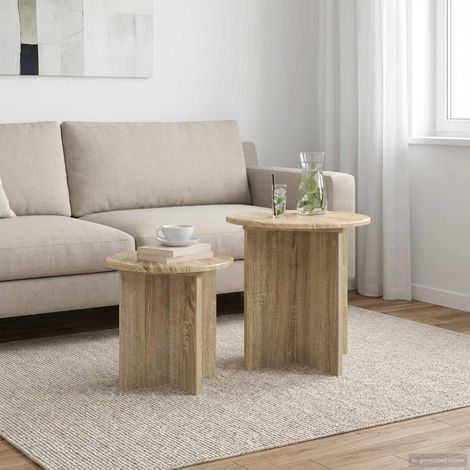 vidaXL  Side Table Set  with Storage 2 pcs Sonoma Oak Engineered Wood