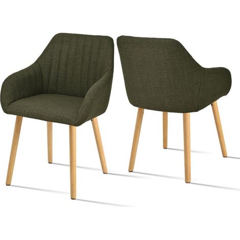 Esszimmerstühle 2er Set mit Armlehne, Beige, Holzbeine, Polsterstuhl Grün (1/5)