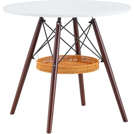 Table à manger ronde 80 cm avec plateau blanc en MDF et structure en bois foncé, pour 2 à 4 personnes, style minimaliste, idéale petits espaces CHICFURN (1/5)