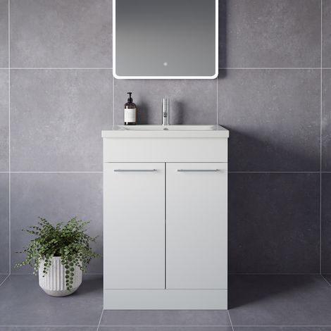 Napoli 460 Gloss White 600mm 2 Door Vanity Unit with Glide Basin - 600mm - Chrome 160mm Handle