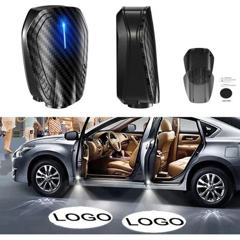 (Remarque : autre logo) 1 projecteur LED universel sans fil avec logo de voiture pour porte, éclairage d'ambiance décoratif pour véhicule. (1/5)