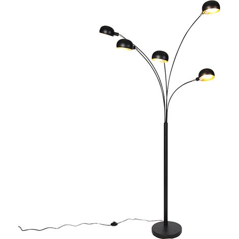 Qazqa – Lampadaire arc noir 5 lumières – Hauteur 198 cm – Base 28 cm – Intensité variable avec variateur externe – Pour intérieur