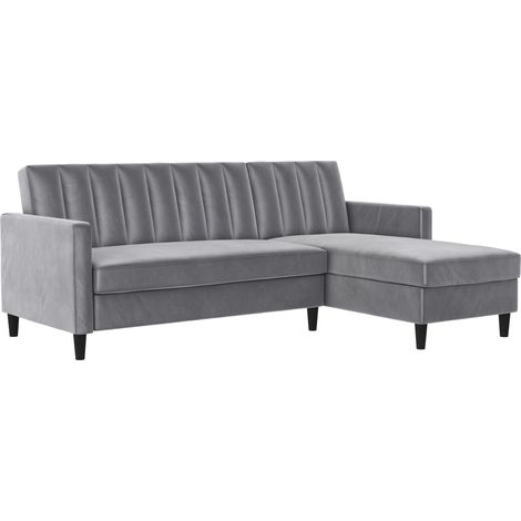 Canapé-lit 3 places avec chaise longue en velours gris