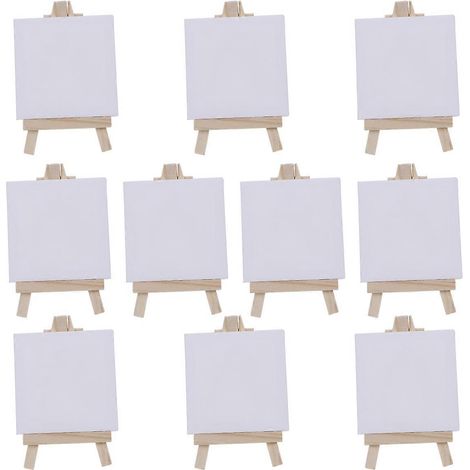 Lot de 10 mini chevalets en bois avec panneaux de toile, support pour croquis, peinture, dessin, décoration, cadeau et apprentissage pour enfants (blanc)-M