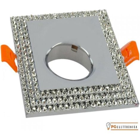 PORTAFARETTO QUADRATO DA INCASSO GU10 MR16 GU5.3 FARETTO CON BRILLANTINI V-TAC Cromo Lucido