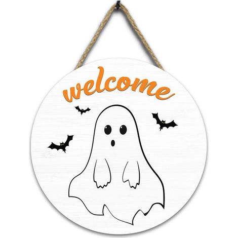 Panneau Porte Halloween - Panneau En Bois Rond 30 X 30 Cm - Pour Porte D'Entrée Balcon Cheminée Mur - 1 Pièce (1/5)