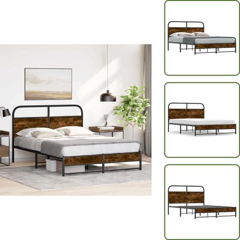 Cadre de lit sans matelas 140x190 cm chêne fumé bois ingénierie - Cadre De Lit - Cadres De Lit - Meuble De Chambre À Coucher - Lit (1/5)