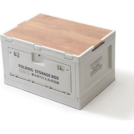 Coffre de rangement pliable extérieur avec couvercle en bois, empilable, stable, rangement pratique pour camping coffre de voiture, couleur café clair (1/5)