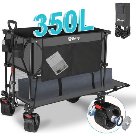 Sekey – Chariot de jardin pliable 350L – roues tout-terrain 17cm – charge maximale 150kg – pliage innovant en 4 directions