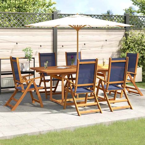 Juego comedor de jardín 7 pzas madera maciza acacia y textileno
