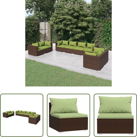 vidaXL Rattan -  8-tlg. Garten-Lounge-Set mit Kissen Poly Rattan Braun (1/5)