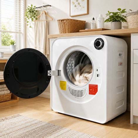 Kompakter Wäschetrockner 4 kg, PTC-Keramik, Edelstahl, 4 Programme mit Abkühlung, Milbenschutz, doppelte Filterung, weiß LINHOO (1/5)
