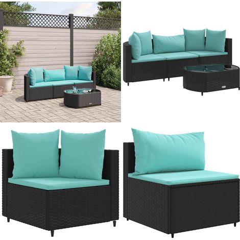 4-tlg. Garten-Sofagarnitur mit Kissen Schwarz Poly Rattan - Gartengeset - Gartenmöbel Set - PE-Rattan Möbel - Outdoor Sofa - Lounge Set - Home & Living (1/5)