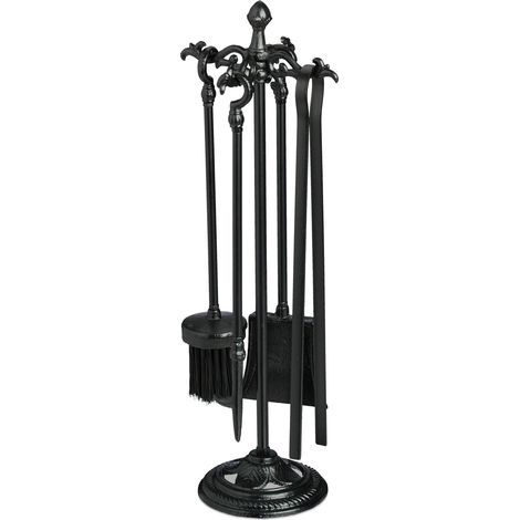 Set di 5 attrezzi per camino decorativi vintage 90 x 25 x 15 cm in metallo nero 130015695