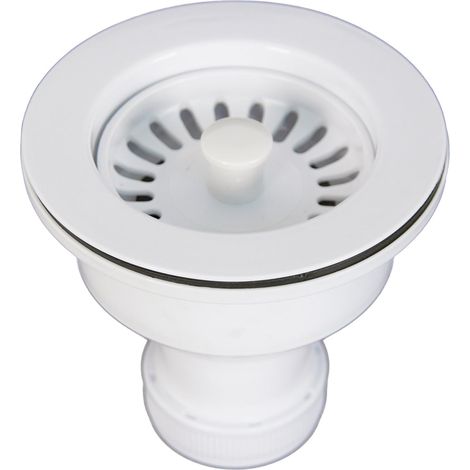 Bonde à panier pour évier - 1 unité - Plastique blanc - Étanchéité par pression - Pour cuisine et salle de bain - Diamètre 115 mm (1/2)