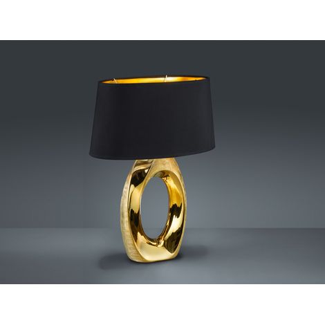 Große Tischleuchte TABA Keramik Gold - Stoffschirm Schwarz, Höhe 52cm (1/5)