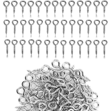 300 pcs Crochet à Vis,Crochet a Visser s à vis en acier inoxydable Inoxydable - Vis Oeillet pour la fabrication de bijoux DIY artisanat bois bricolage meubles(8 (1/5)