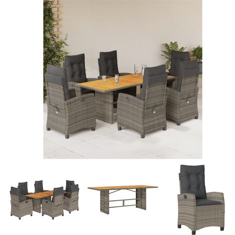 The Living Store 7-tlg. Garten-Essgruppe mit Kissen Grau Poly Rattan -  Gartenmöbel-Sets (1/5)