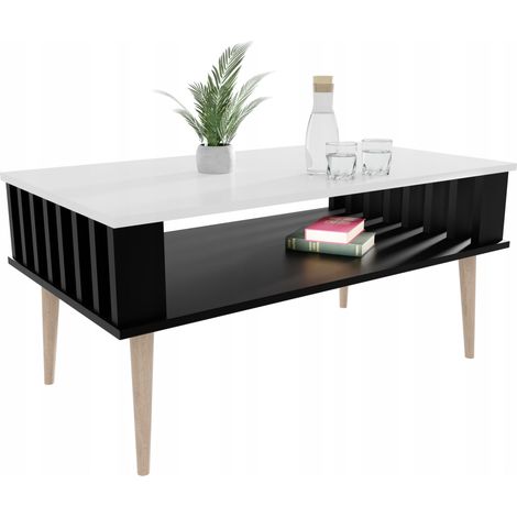 Table basse Lamella pour le salon, table basse blanche avec étagère (1/5)