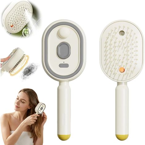 Nouvelle brosse vapeur électrique 2026, brosse vapeur pour cheveux, lisseur vapeur rechargeable, brosse démêlante à vapeur, réduit les frisottis, nourrit les cheveux, antistatique (Blanc) (1/5)