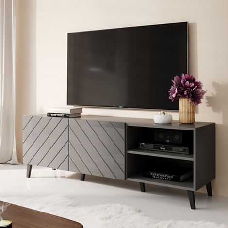 Meuble TV design gris brillant 150 cm Yaka (1/5)
