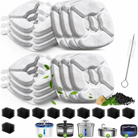 Filtre de remplacement pour fontaine pour chat – lot de 12 filtres pour fontaine pour chat, 12 éponges de chargement, compatibilité accrue filtres pour fontaine pour animaux de compagnie (1/5)