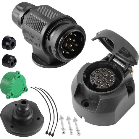 Prise et prise de remorque 13 broches 12 V pour voitures, remorques, caravanes, porte-vélos, camions, tracteurs, camionnettes, camping-cars, VTT (1/5)