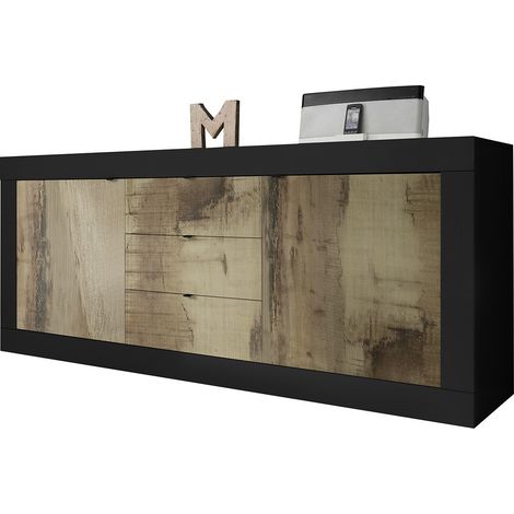 Buffet/bahut moderne 210 cm noir mat/chêne péro Agathe (1/3)