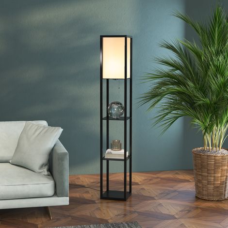 Lampada da terra con mensole, in legno, 26 x 26 x 160 cm, per soggiorno/camera da letto (lampadina non inclusa)