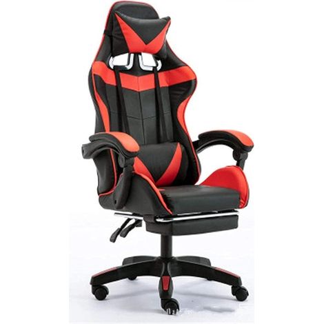 Trade Shop - Sessel Sessel Gaming Büro Haus Kunstleder Lendenkissen Kopfstütze Rote Füße - (1/3)