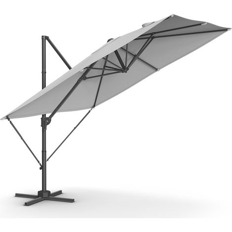 Songmics – Parasol déporté 270 x 270 cm – Protection UPF 50+ – Rotation 360° – Inclinaison 0-60° – Manivelle – Base en croix – Gris tourterelle