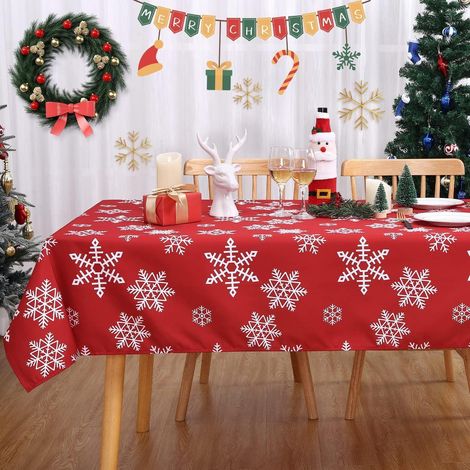 Weihnachts-Tischdecke abwaschbar mit Schneeflocken, 138x200cm