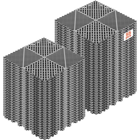 Dalles de Sol Clipsables pour Garage, Tapis de Drainage Modulaire en PP, Système d'Emboîtement Antidérapant, pour Piscine, Spa, Terrasse, Jardin, Balcon, Sous-sol, Lot de 55, 310x310 mm, Gris (1/5)