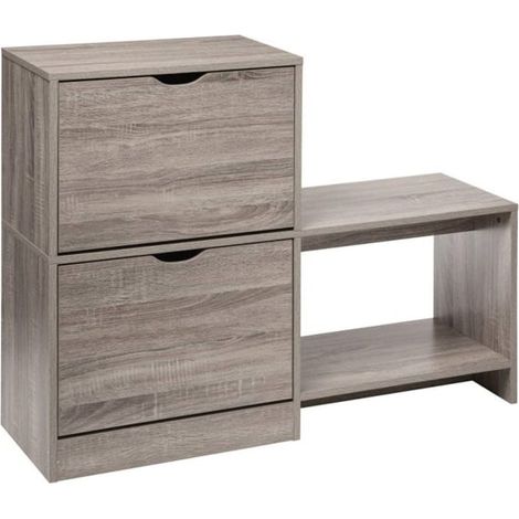 Meuble à chaussures en bois coloris gris - L.100 x P.32 x H.80 cm -PEGANE-