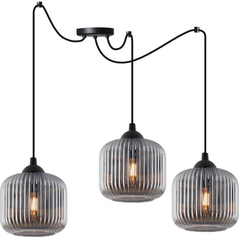 SUSPENSION RIFFLE SPIDER NOIRE ABAT-JOUR GRAPHITE 3 PLAQUES CYLINDRE E27