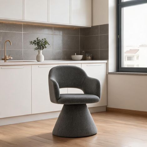 Fauteuil de salle à manger pivotant gris en lin avec accoudoirs (1/5)