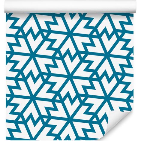 Carta da parati con motivo geometrico turchese e bianco per soggiorno e camera da letto, 50x1000 cm. (1/5)