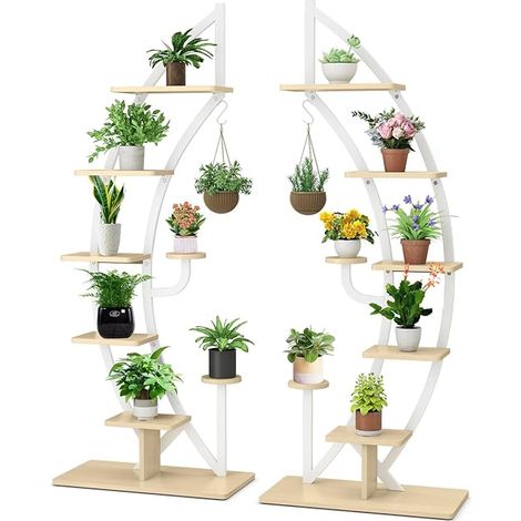 Goplus – Support à plantes en métal 7 niveaux – Étagère à fleurs demi-lune 60x30x155cm – Crochet pour petites plantes – Structure robuste avec dispositif anti-basculement (1/5)