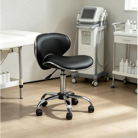 Tabouret de travail à roulettes 44x48x62-74 cm en polyuréthane noir, réglable pour bureau – MEUBLIV (1/5)