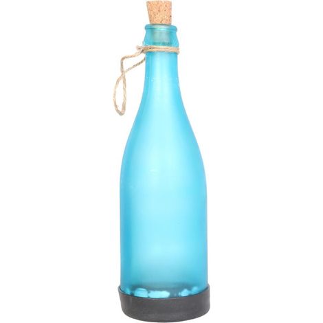 Botella decorativa azul con fuente de luz solar. (1/2)